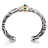 David Yurman Sterling Silver 14K Gold Amethyst Green Onyx Cable Cuff Bracelet