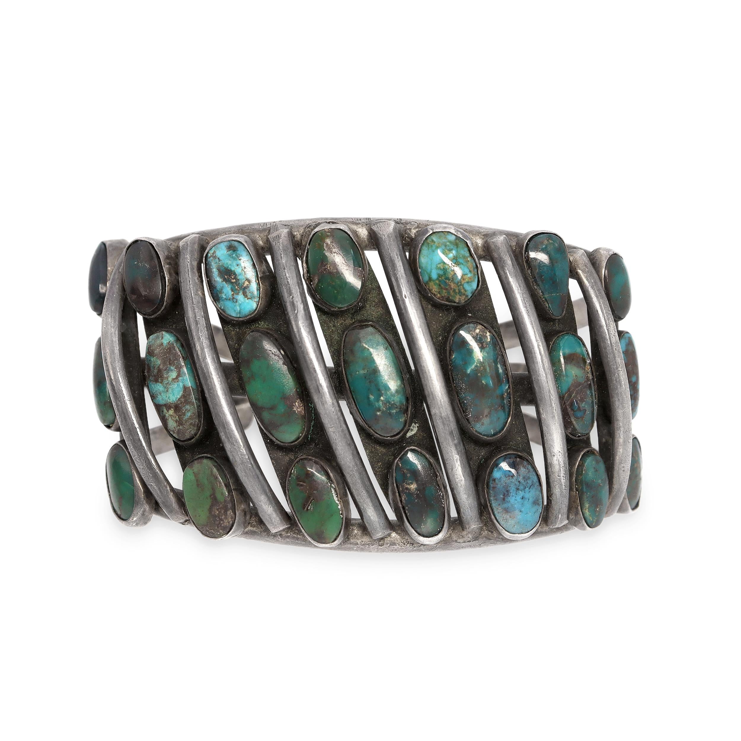 Southwestern Sterling Silver Turquoise Openwork Cuff Bracelet
