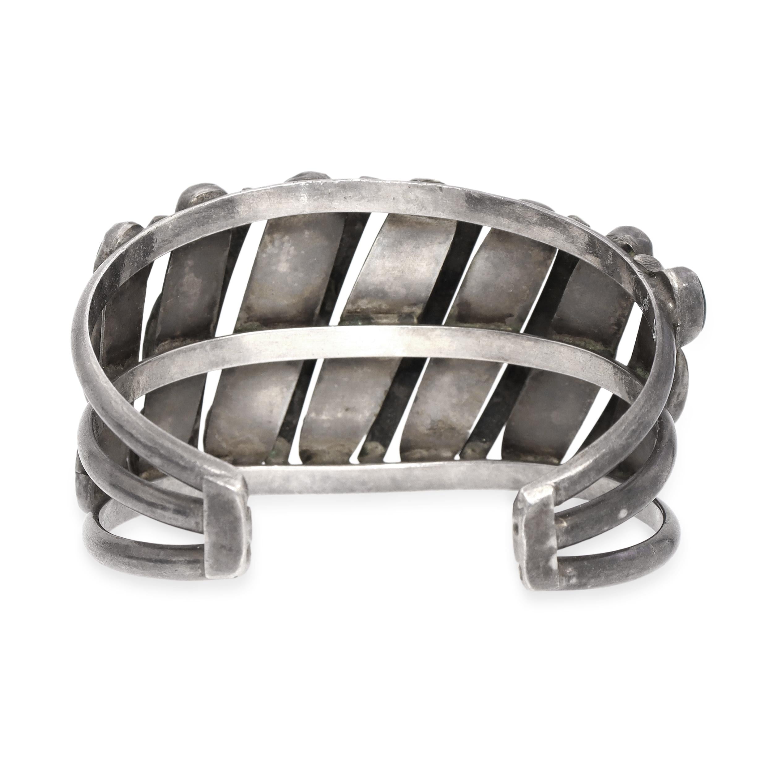 Southwestern Sterling Silver Turquoise Openwork Cuff Bracelet