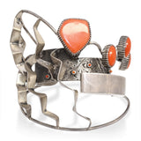 Vintage Michael Roanhorse Navajo Sterling Silver Coral Sculptural Cuff Bracelet