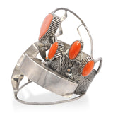 Vintage Michael Roanhorse Navajo Sterling Silver Coral Sculptural Cuff Bracelet