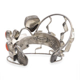 Vintage Michael Roanhorse Navajo Sterling Silver Coral Sculptural Cuff Bracelet