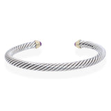 David Yurman Sterling Silver 14K Yellow Gold Amethyst Cable Cuff Bracelet