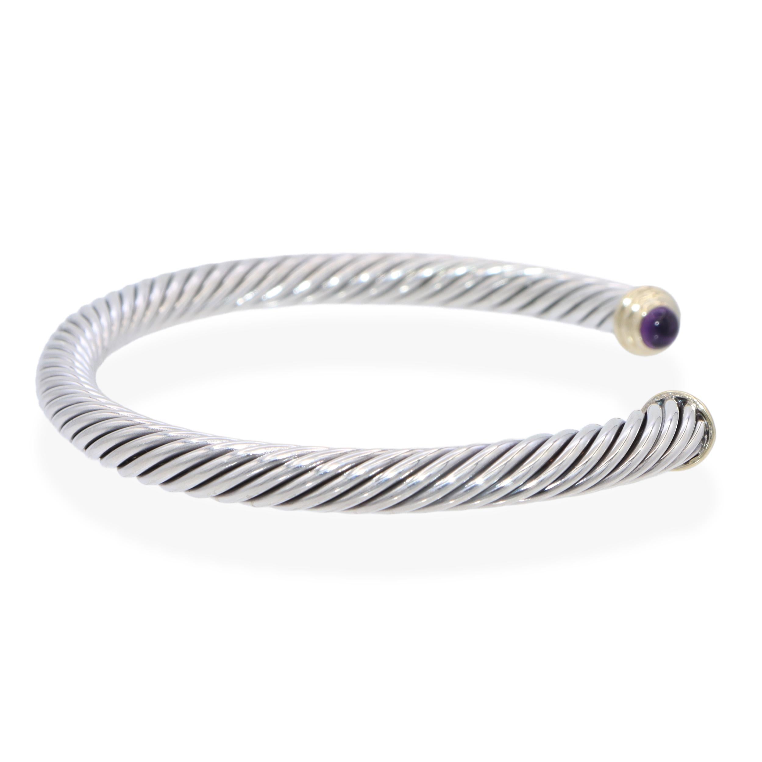 David Yurman Sterling Silver 14K Yellow Gold Amethyst Cable Cuff Bracelet