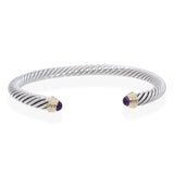 David Yurman Sterling Silver 14K Yellow Gold Amethyst Cable Cuff Bracelet