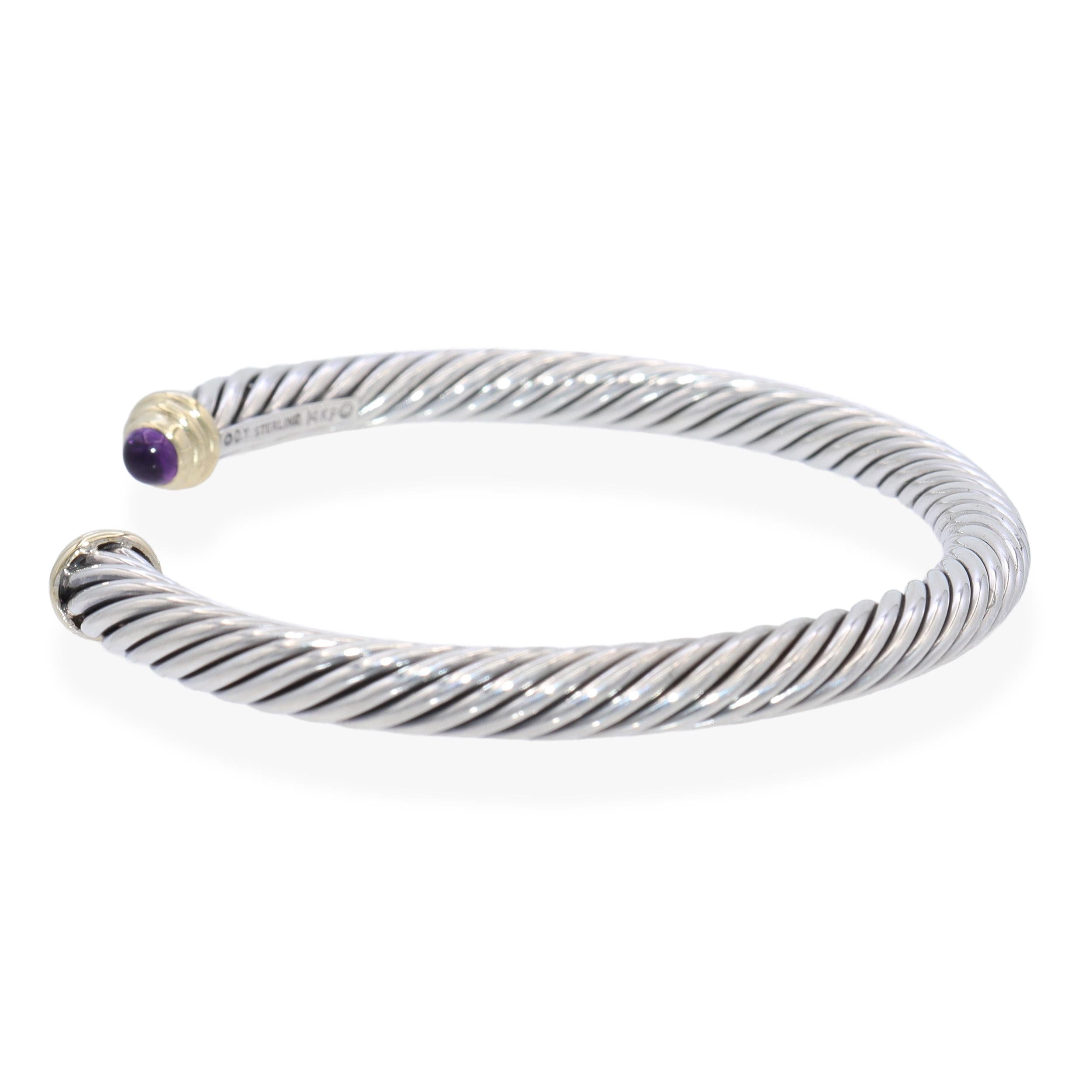 David Yurman Sterling Silver 14K Yellow Gold Amethyst Cable Cuff Bracelet