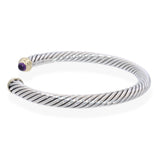 David Yurman Sterling Silver 14K Yellow Gold Amethyst Cable Cuff Bracelet