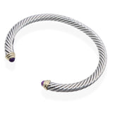 David Yurman Sterling Silver 14K Yellow Gold Amethyst Cable Cuff Bracelet