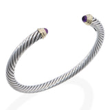 David Yurman Sterling Silver 14K Yellow Gold Amethyst Cable Cuff Bracelet