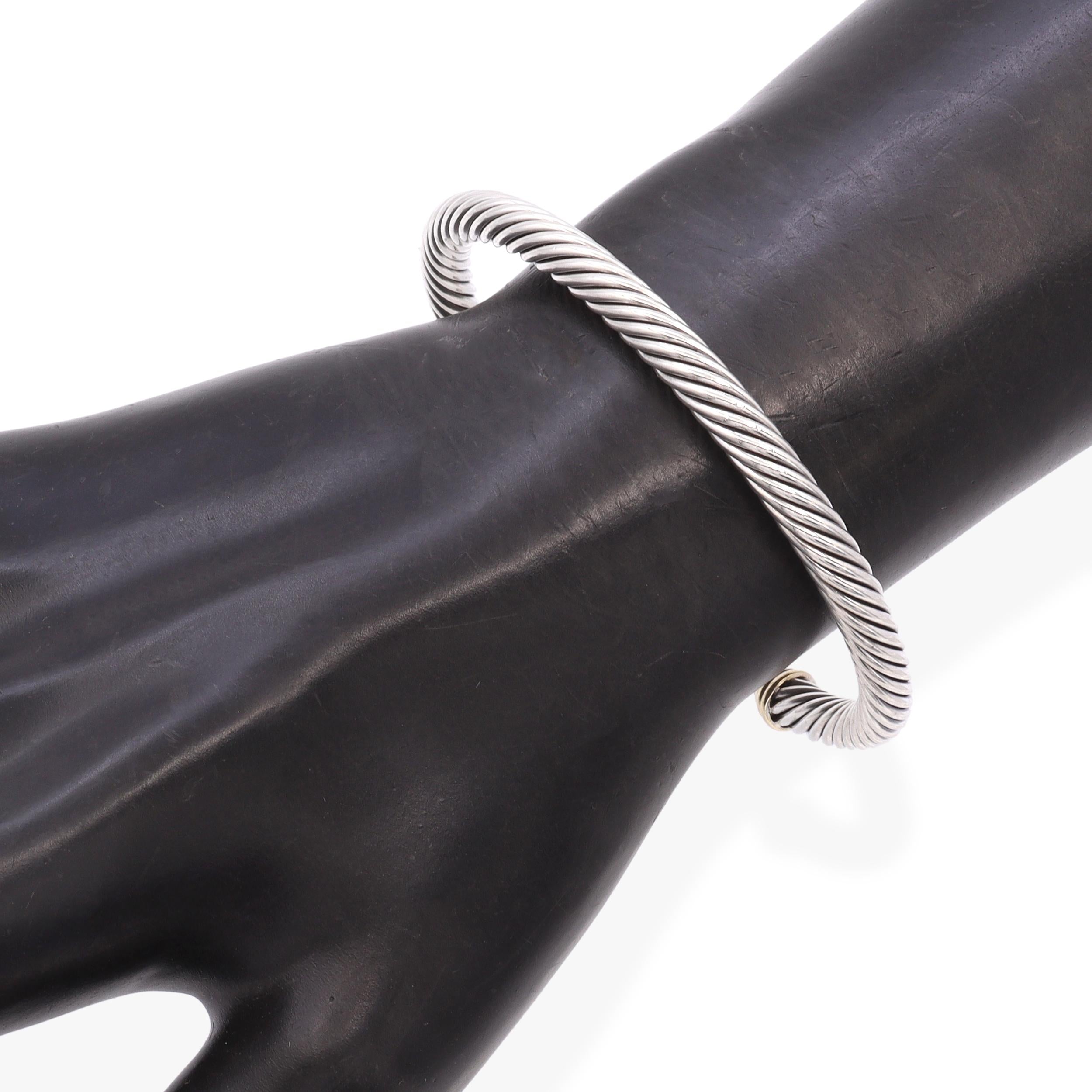 David Yurman Sterling Silver 14K Yellow Gold Amethyst Cable Cuff Bracelet