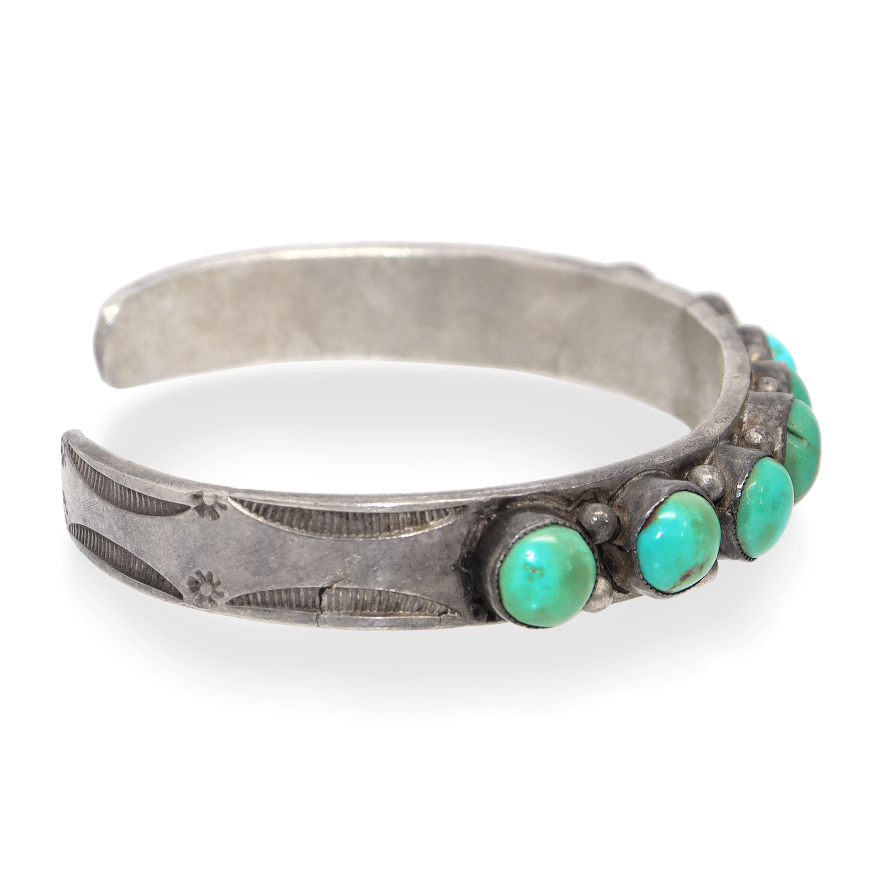 Vintage Southwestern Sterling Silver Turquoise Cuff Bracelet