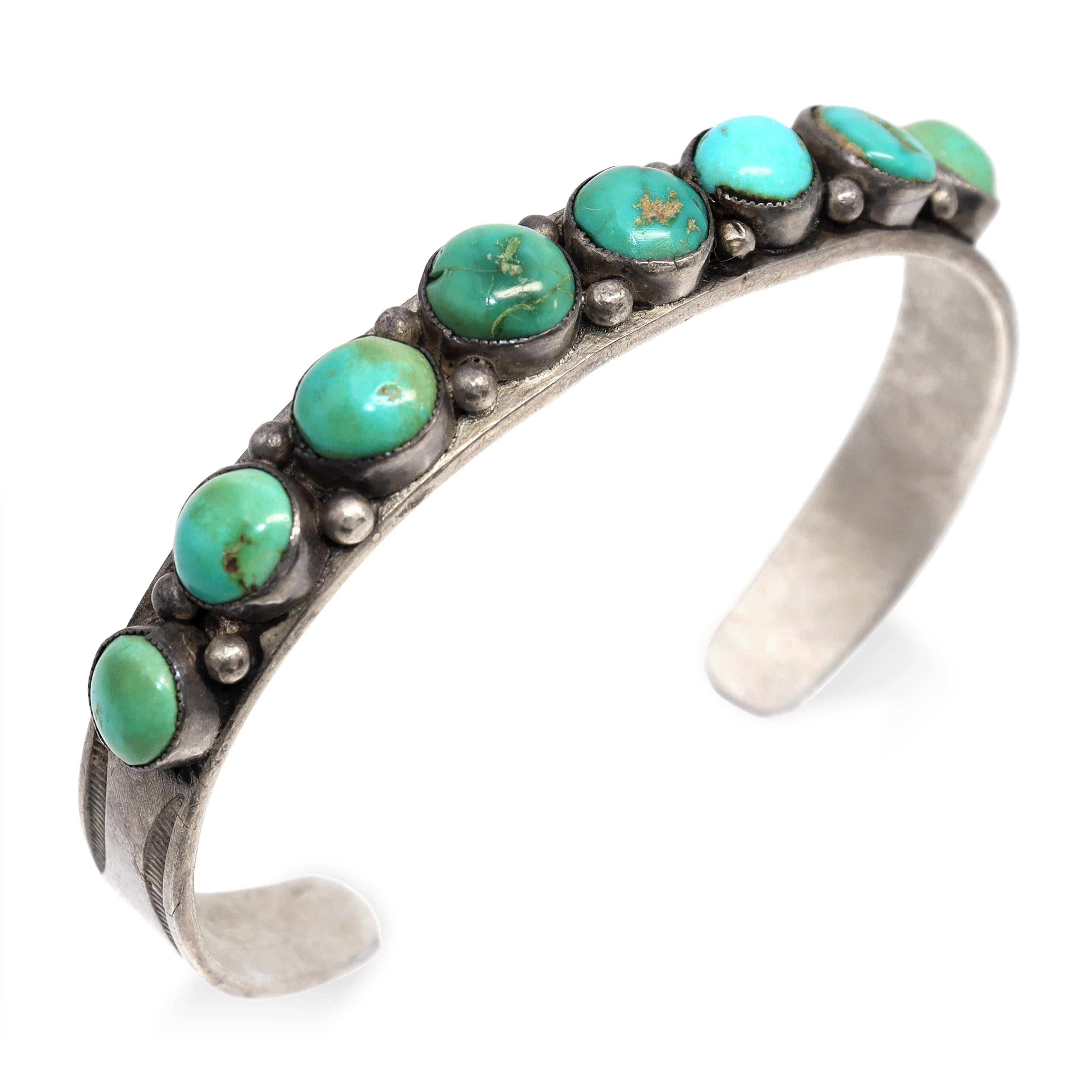 Vintage Southwestern Sterling Silver Turquoise Cuff Bracelet