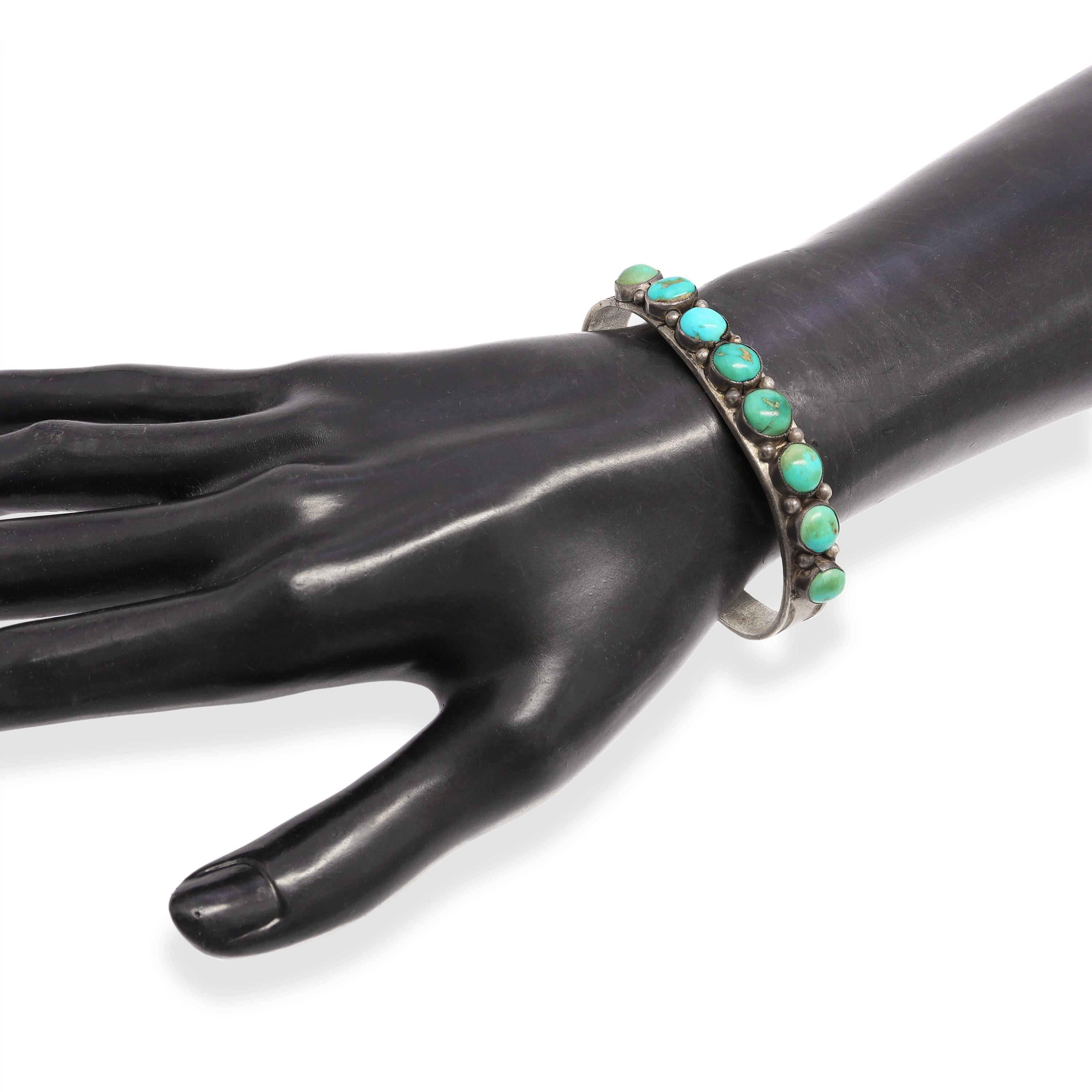 Vintage Southwestern Sterling Silver Turquoise Cuff Bracelet