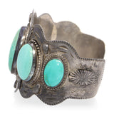 Vintage Southwestern Sterling Silver Turquoise Scalloped Cuff Bracelet
