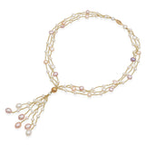 Vintage 14k Yellow Gold Multi-Color Cultured Pearl Tassel Necklace