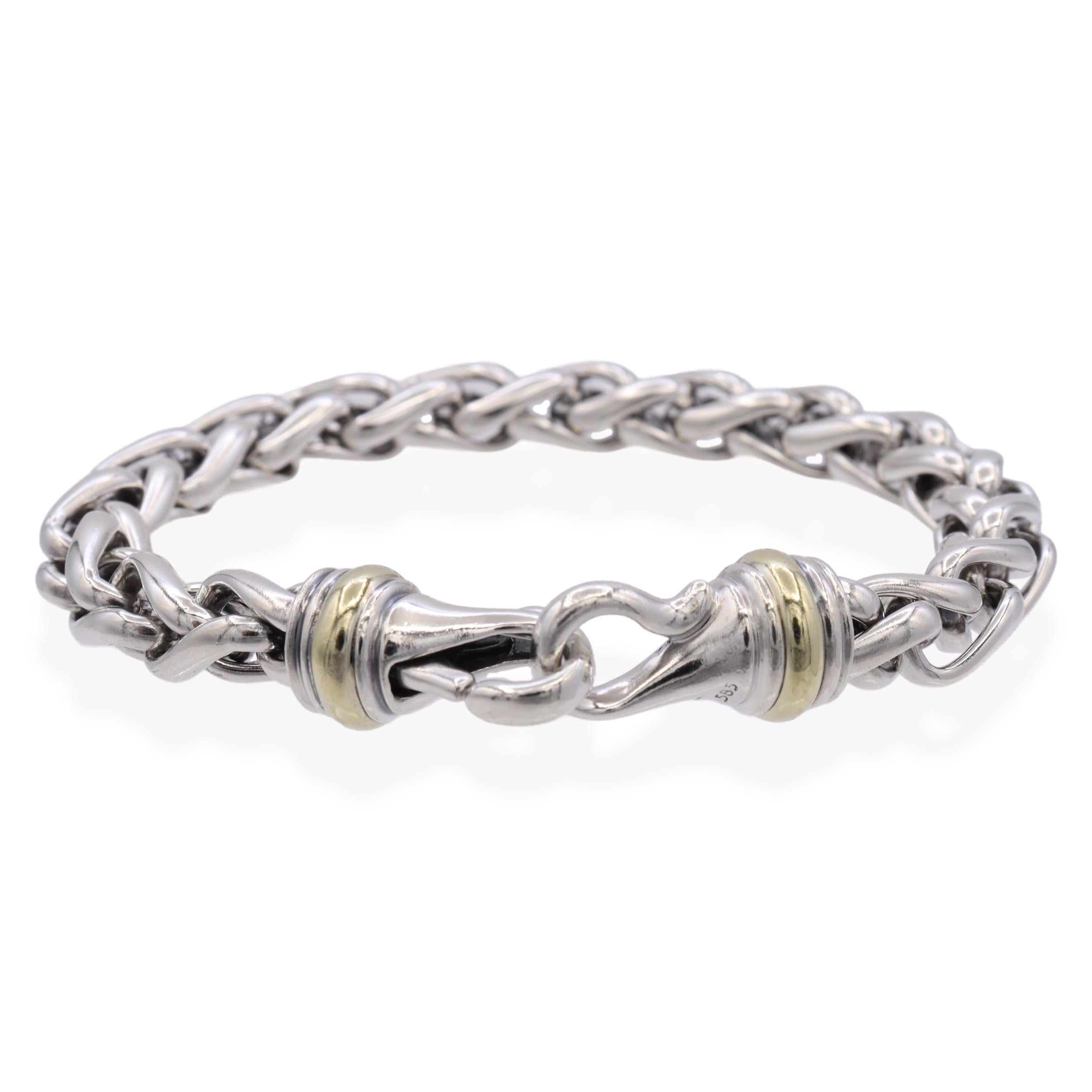 David Yurman Sterling Silver & 14K Yellow Gold Wheat Chain Bracelet