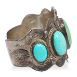Vintage Southwestern Sterling Silver Turquoise Scalloped Cuff Bracelet