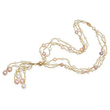 Vintage Yellow Gold Multi-Color Cultured Pearl Tassel Necklace