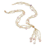 Vintage 14k Yellow Gold Multi-Color Cultured Pearl Tassel Necklace