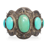 Vintage Southwestern Sterling Silver Turquoise Scalloped Cuff Bracelet