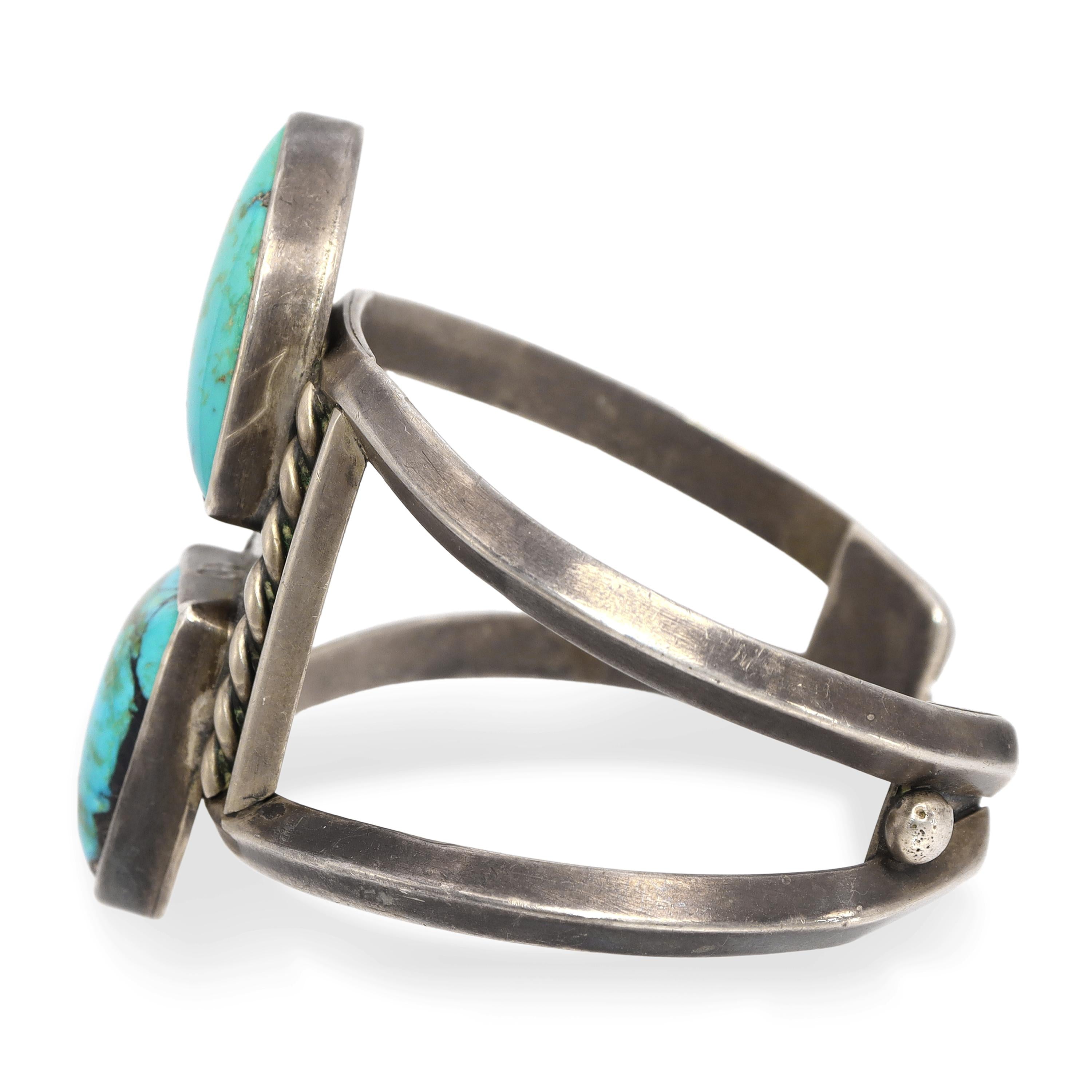 Vintage Southwestern Sterling Silver Turquoise Split Cuff Bracelet