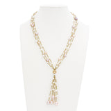 Vintage 14k Yellow Gold Multi-Color Cultured Pearl Tassel Necklace