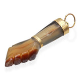 Vintage 15k Yellow Gold Agate Figa Hand Amulet Pendant