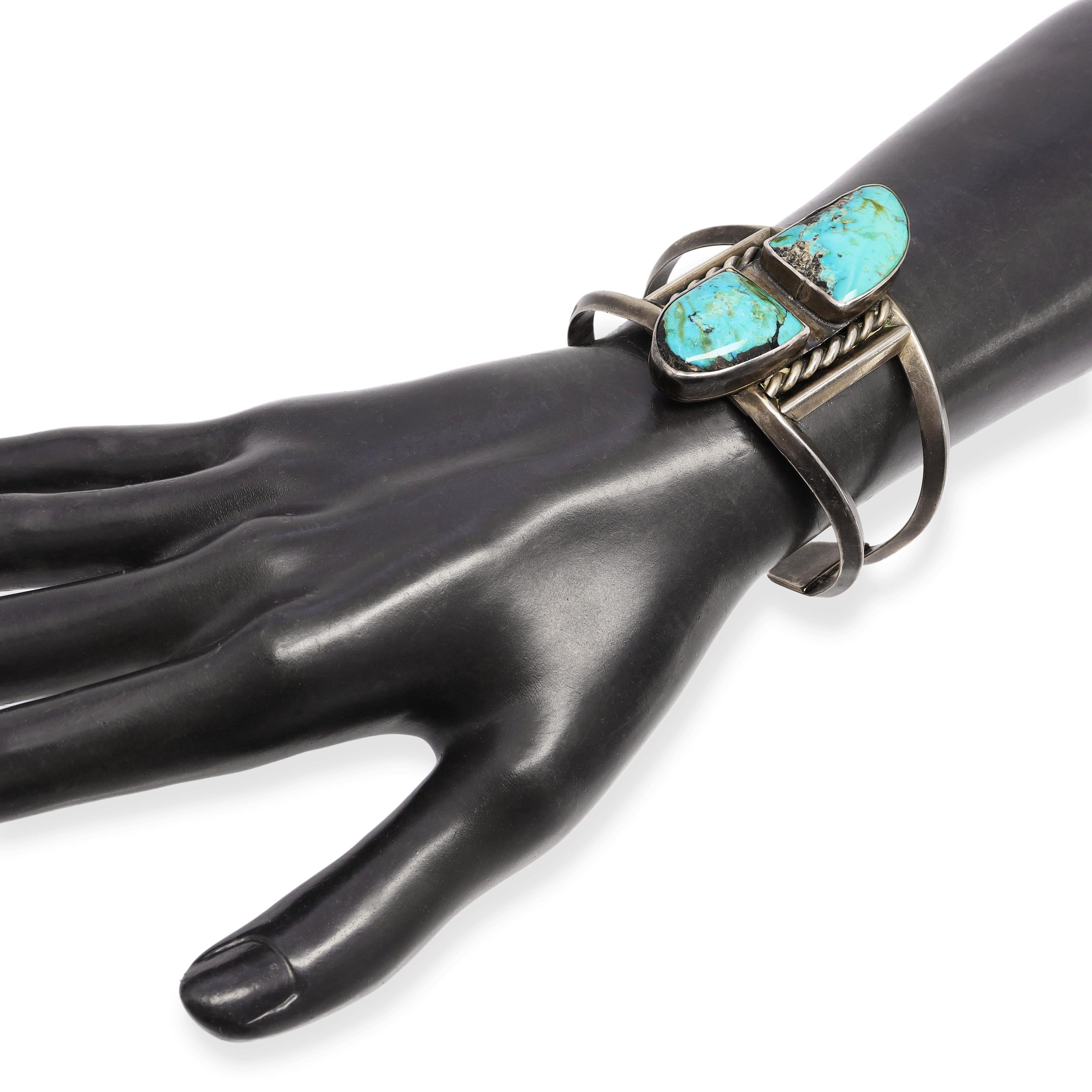 Vintage Southwestern Sterling Silver Turquoise Split Cuff Bracelet