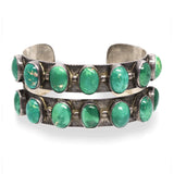 Vintage Southwestern Sterling Silver Double Row Turquoise Cuff Bracelet