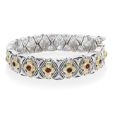 Konstantino Sterling Silver 18k Yellow Gold Garnet Floral Link Bracelet