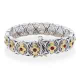 Konstantino Sterling Silver 18k Yellow Gold Garnet Floral Link Bracelet