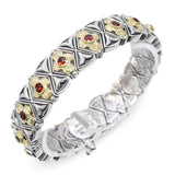 Konstantino Sterling Silver 18k Yellow Gold Garnet Floral Link Bracelet