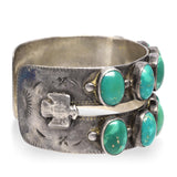 Vintage Southwestern Sterling Silver Double Row Turquoise Cuff Bracelet