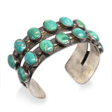 Vintage Southwestern Sterling Silver Double Row Turquoise Cuff Bracelet