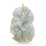 Vintage 18K Yellow Gold Carved Pale Green Jade Monkey Pendant