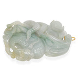 Vintage 18K Yellow Gold Carved Pale Green Jade Monkey Pendant