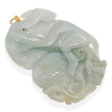 Vintage 18K Yellow Gold Carved Pale Green Jade Monkey Pendant