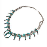 Vintage Southwestern Silver Snake Eye Turquoise Squash Blossom Necklace