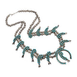 Vintage Southwestern Silver Snake Eye Turquoise Squash Blossom Necklace
