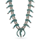Vintage Southwestern Silver Snake Eye Turquoise Squash Blossom Necklace