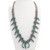 Vintage Southwestern Silver Snake Eye Turquoise Squash Blossom Necklace