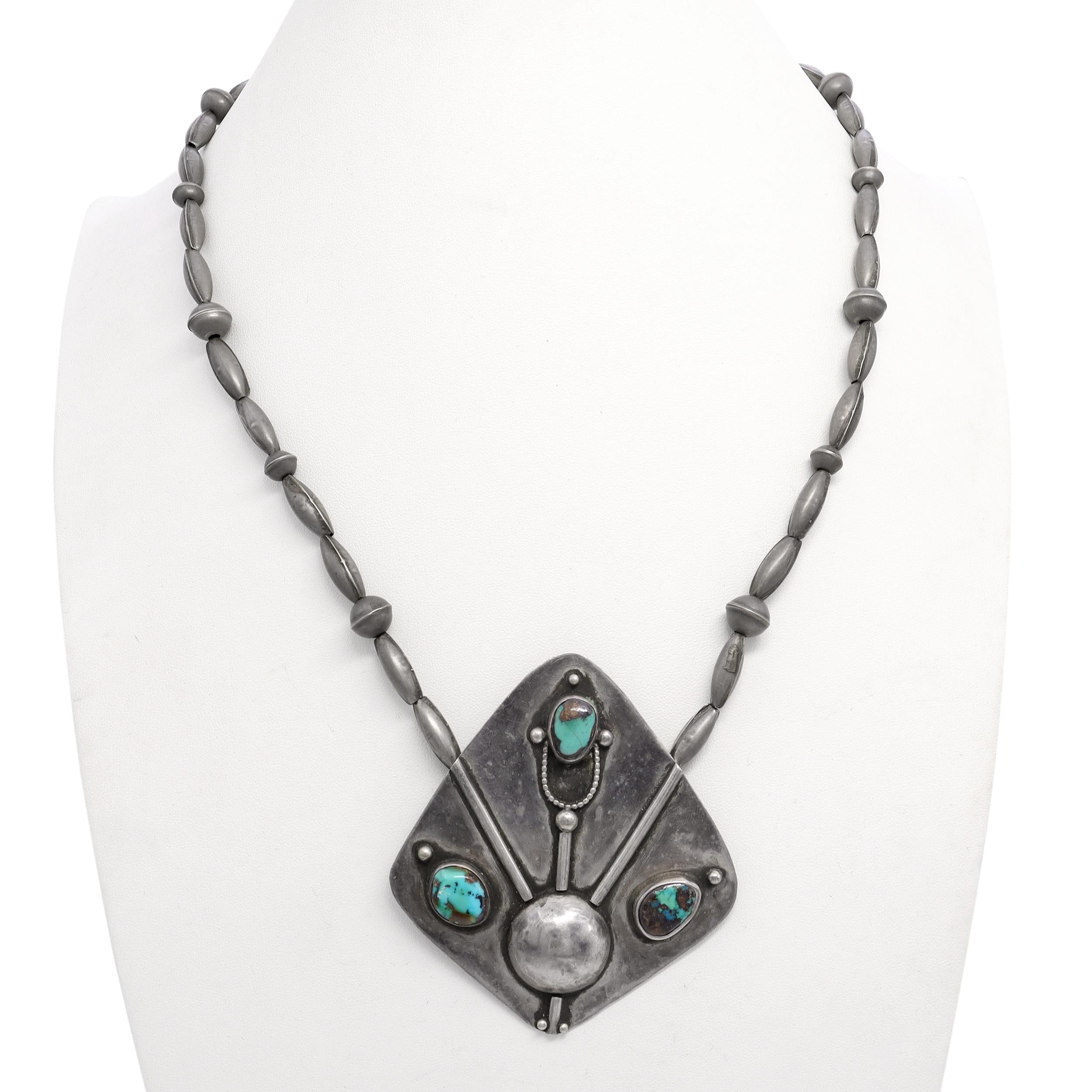 Vintage Southwestern Sterling Silver Turquoise Beaded Strand Necklace