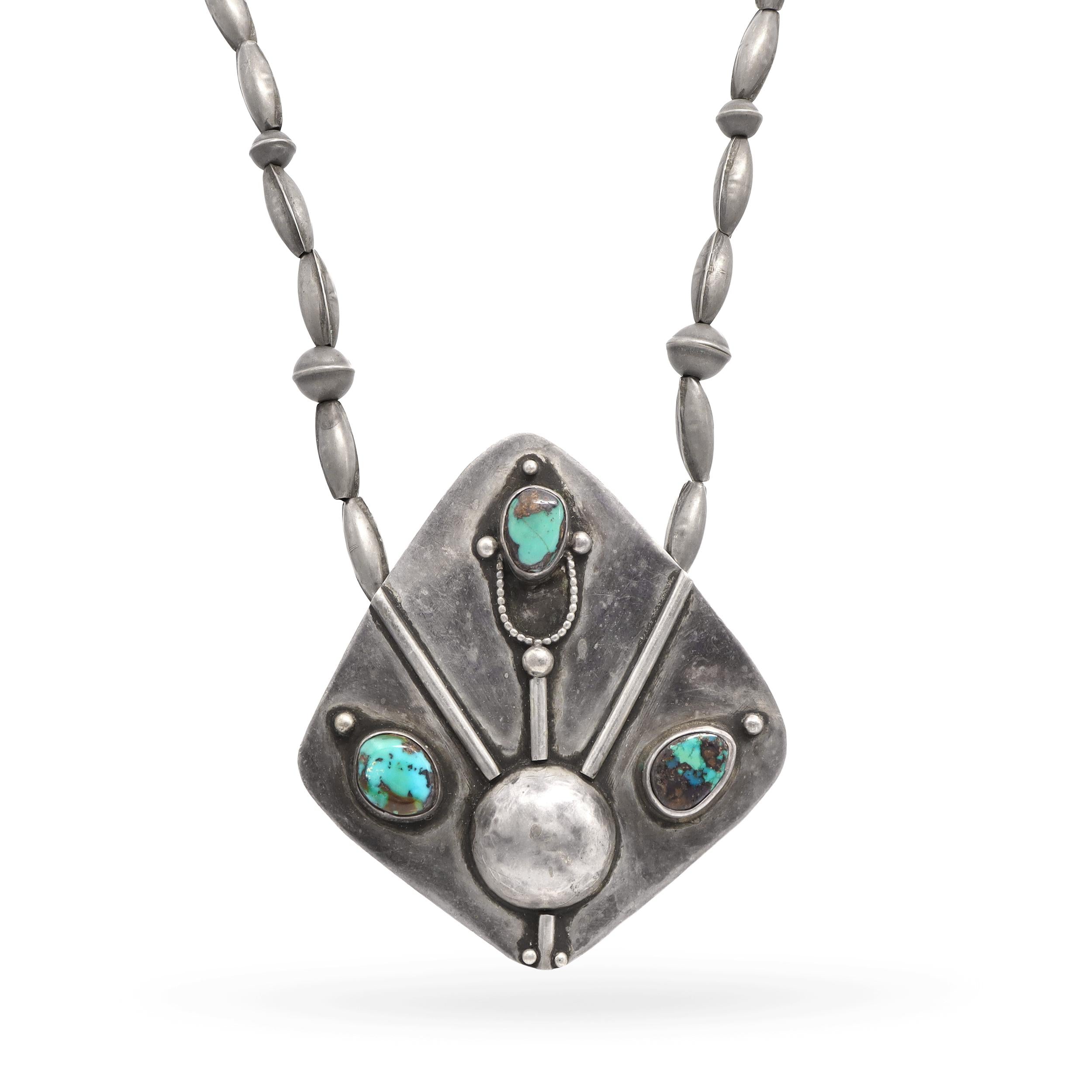 Vintage Southwestern Sterling Silver Turquoise Beaded Strand Necklace
