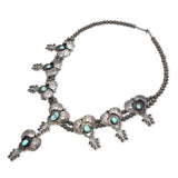 Vintage Southwestern Sterling Silver Turquoise Squash Blossom Style Necklace