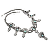 Vintage Southwestern Sterling Silver Turquoise Squash Blossom Style Necklace