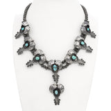 Vintage Southwestern Sterling Silver Turquoise Squash Blossom Style Necklace