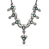 Vintage Southwestern Sterling Silver Turquoise Squash Blossom Style Necklace