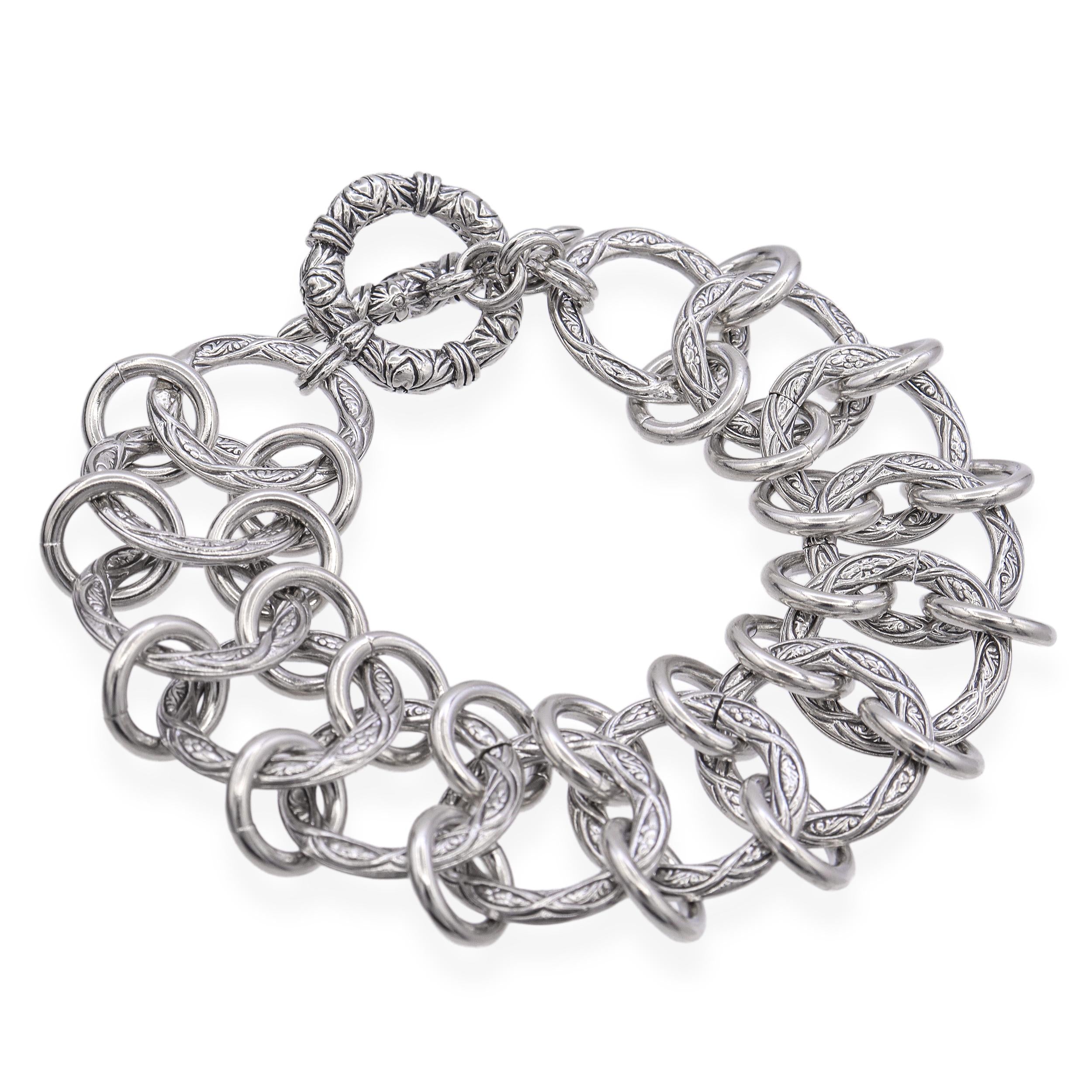 Stephen Dweck Sterling Silver Engraved Multilink Bracelet