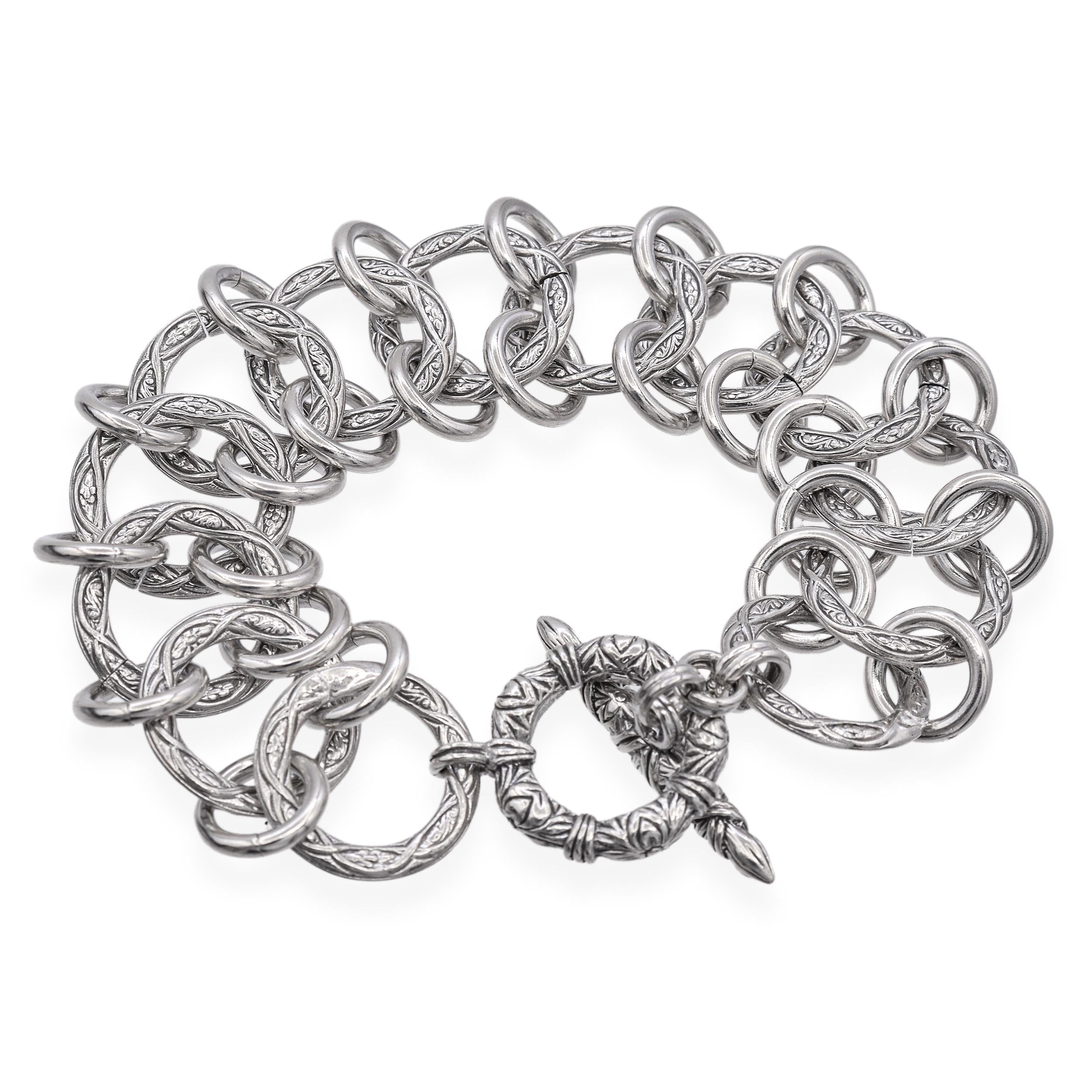 Stephen Dweck Sterling Silver Engraved Multilink Bracelet