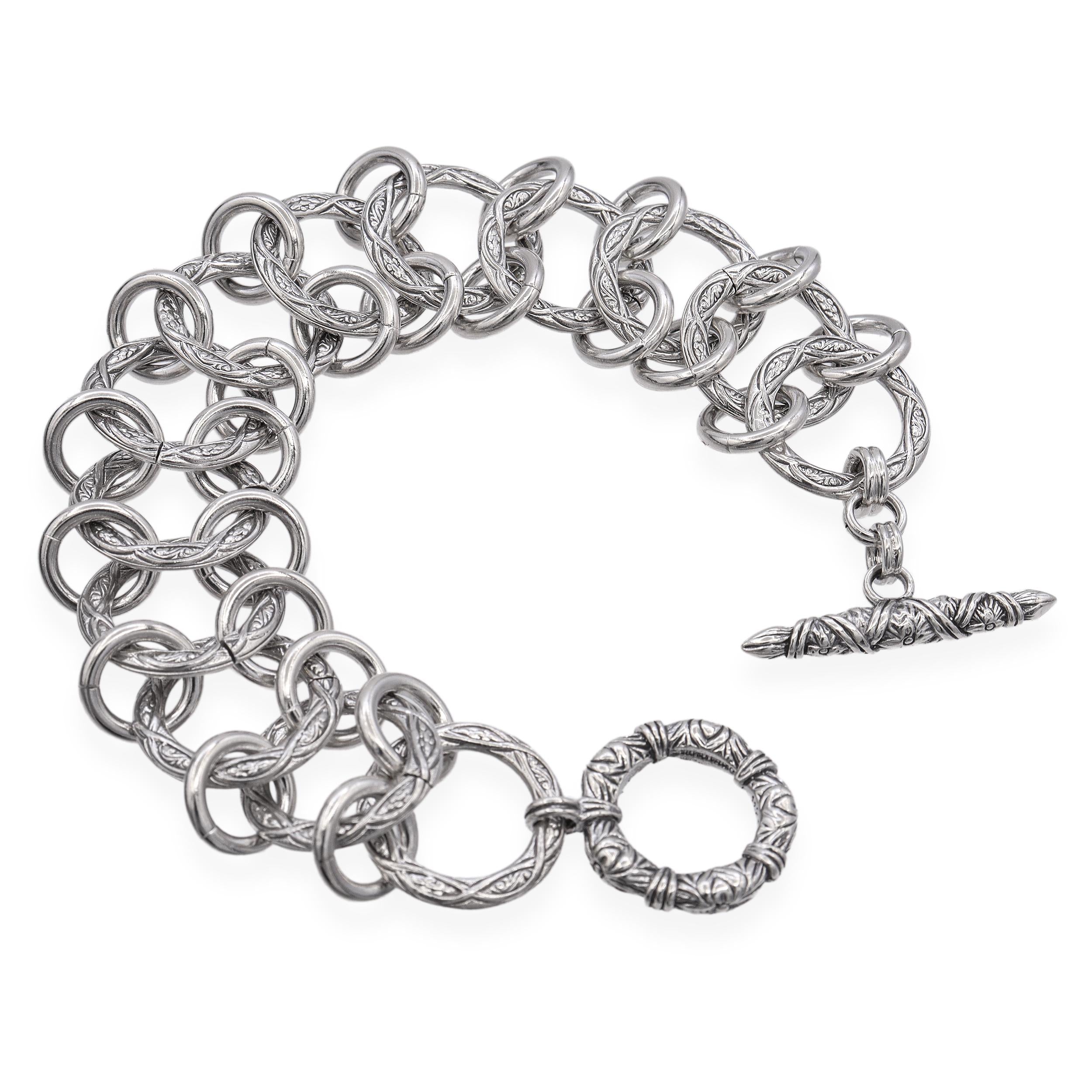 Stephen Dweck Sterling Silver Engraved Multilink Bracelet